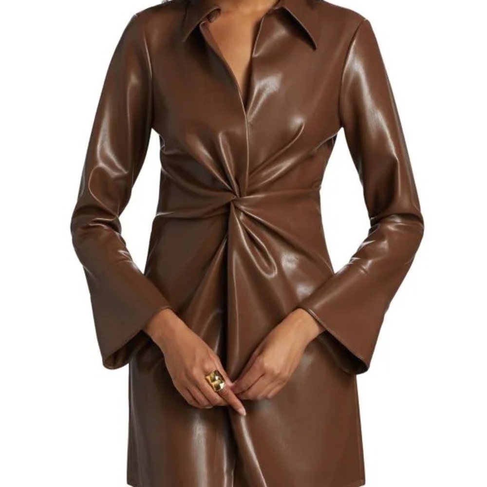 NWT Cinq a Sept Brown Faux Leather Women's Dress, Size 12